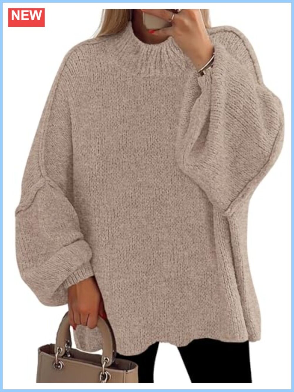 Womens Oversized Chunky Knit Mock Neck Pullover Sweater Long Sleeve Fall Winter